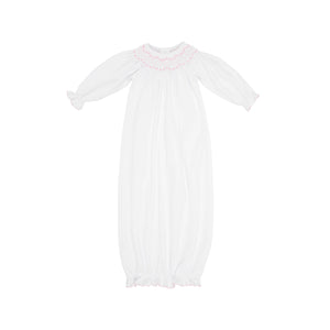 The Beaufort Bonnet Company - Sweetly Smocked Greeting Gown Worth Avenue White with Palm Beach Pink