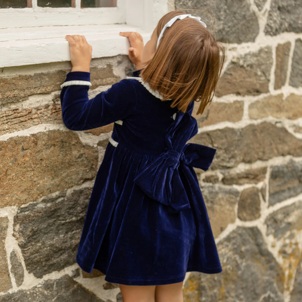 Henry Duvall - Long Sleeve Grace Dress in Midnight Blue Velvet