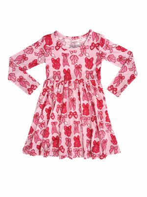 In My Jammers - Valentine's Bow Long Sleeve Twirl Dress