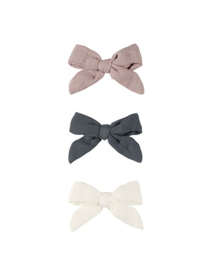 Quincy Mae - Indigo, Mauve, Ivory Bow Set