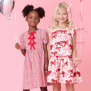 Pink Chicken - Girls Camelia Dress - Valentines Bows