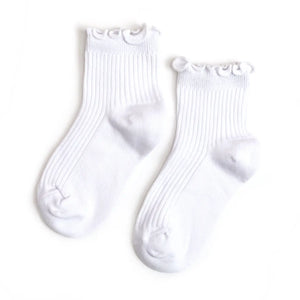 Little Stocking Co. - White Ribbed Lettuce Trim Midi Socks