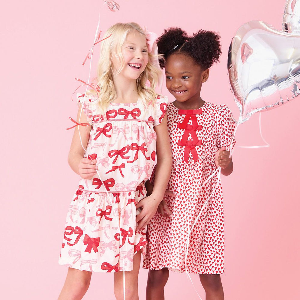 Pink Chicken - Girls Camelia Dress - Valentines Bows