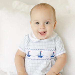 Magnolia Baby - Ahoy Baby Classics Light Blue Smocked Collared S/S Boy Bubble