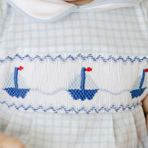 Magnolia Baby - Ahoy Baby Classics Light Blue Smocked Collared S/S Boy Bubble
