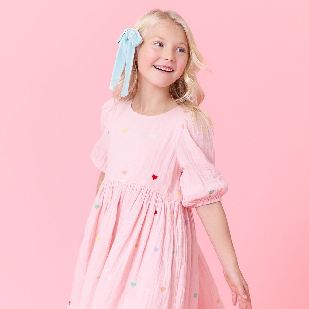 Pink Chicken - Girls Brooke Dress - Candy Heart Embroidery