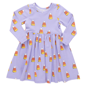 Pink Chicken - Girls Organic Long Sleeve Steph Dress - Lavender Candy Corn