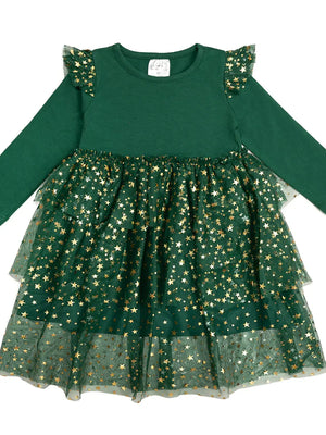 Sweet Wink - Emerald Shimmer Christmas Long Sleeve Tutu Dress