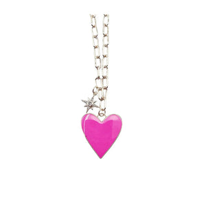 Treasure Jewels - Enamel Heart/Star Necklace Hot Pink J3