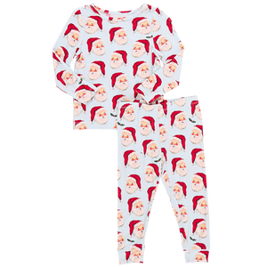 Pink Chicken - Kids Bamboo PJ Set - Blue Vintage Santas