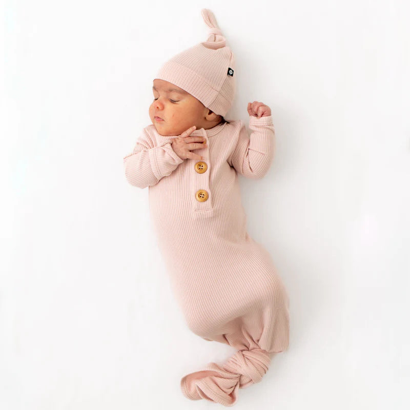 Kyte Baby - Ribbed Knotted Gown with Hat Set - Blush