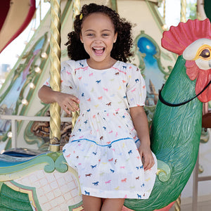 Pink Chicken - Girls Charlie Dress - Multi Tiny Horses