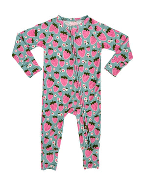 In My Jammers - Sweet Strawberry Zipper Romper