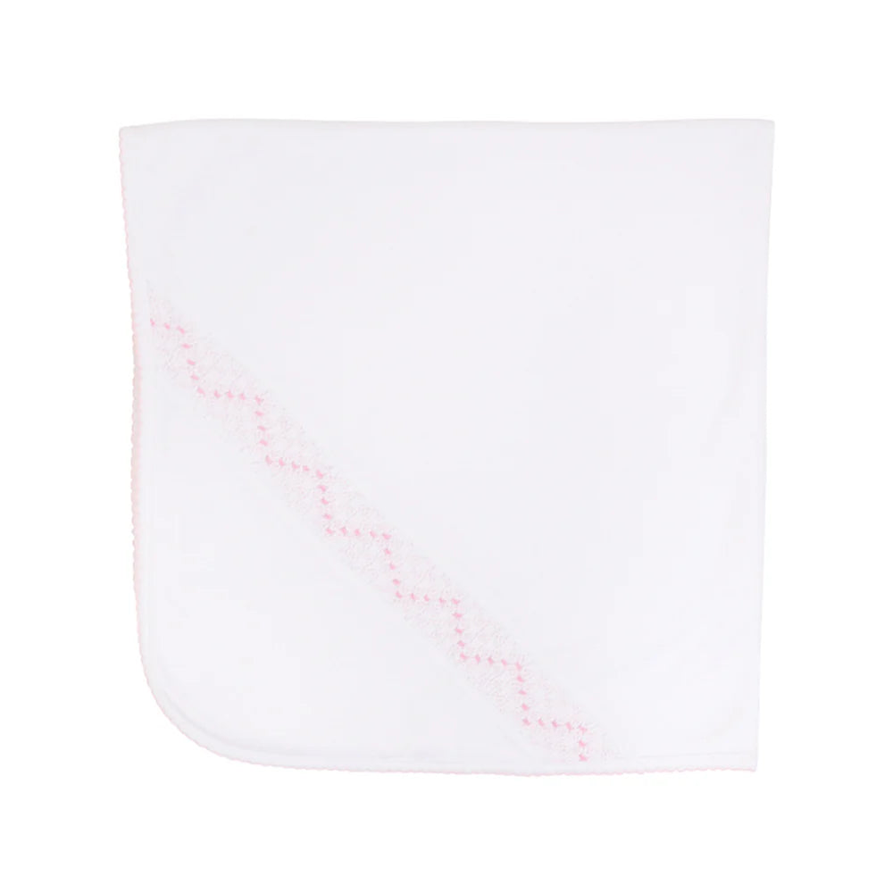 The Beaufort Bonnet Company - Sweetly Smocked Blessing Blanket Worth Avenue White/Palm Beach Pink