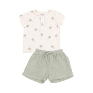 Angel Dear - Palm Trees Henley & Muslin Short Set