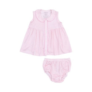 Angel Dear - Mini Pink Gingham Peter Pan Button Front Dress