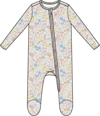 Angel Dear - Viola Floral Ruffle Zip Footie