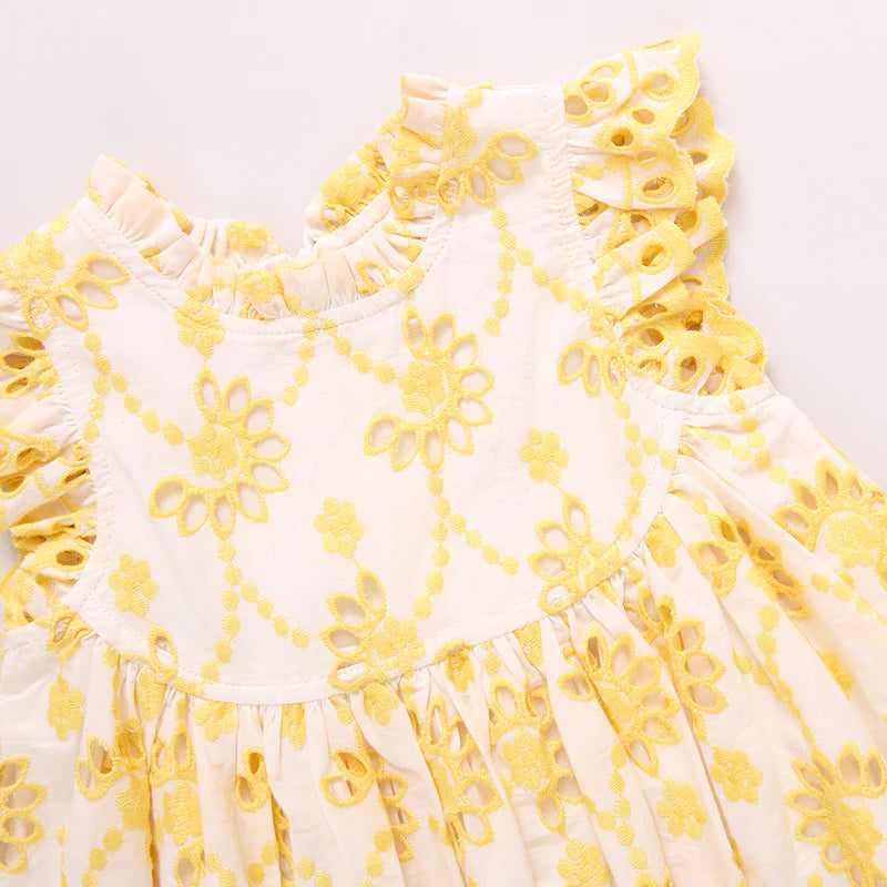
            
                Load image into Gallery viewer, Pink Chicken - Girls Cynthia Dress - Bright Yellow Eyelet
            
        