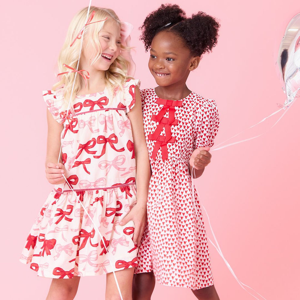 Pink Chicken - Girls Camelia Dress - Valentines Bows