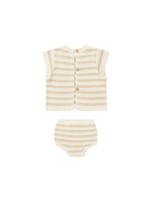 Rylee & Cru - Sand Stripe Scallop Knit Baby Set