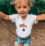 Game Day - Faux Applique Girl Tiger Blue Orange Football Toddler Tee